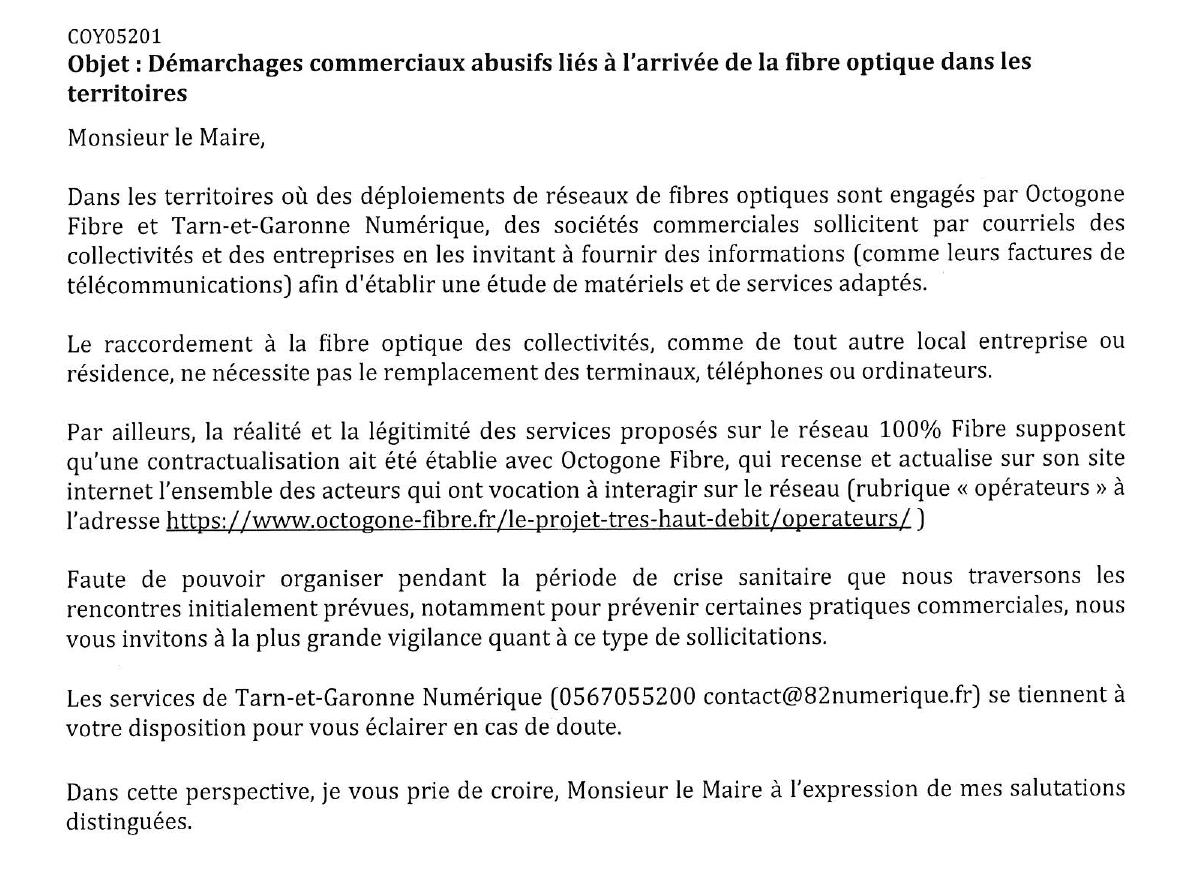 Démarchage frauduleux fibre