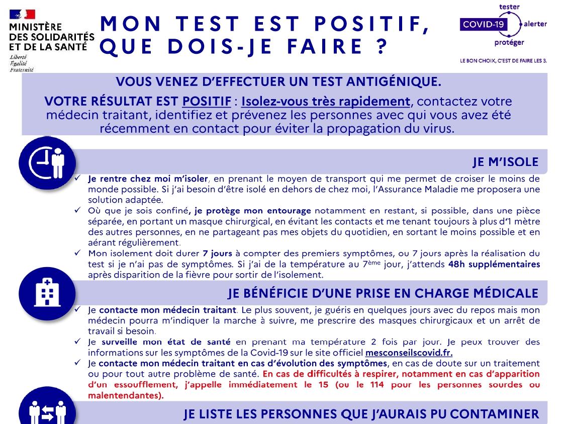 Message test covid positif